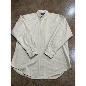 Vtg Ralph Lauren Blake Shirt Mens L Beige Long Sleeve 100%cotton Button Down